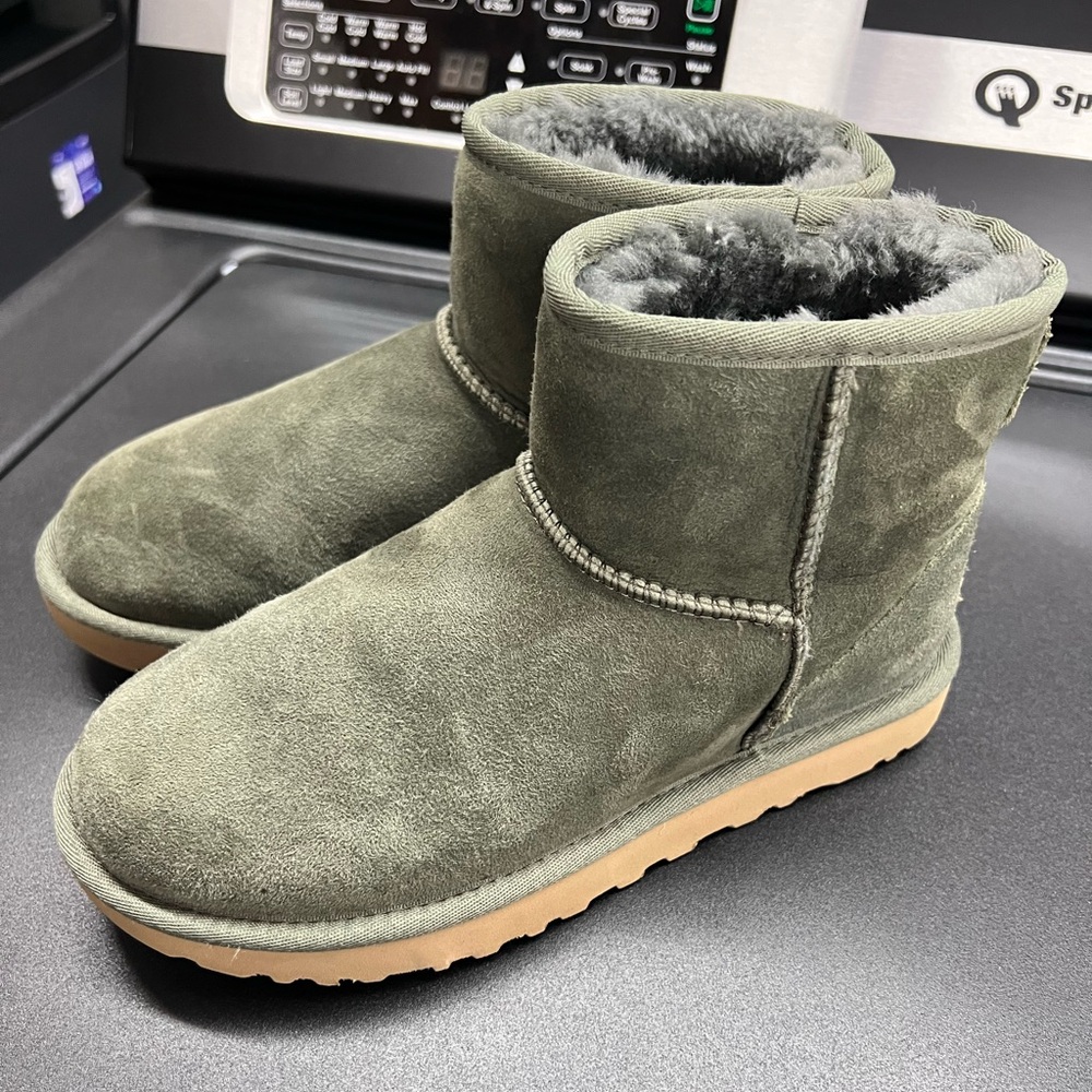 UGG Olive Green Suede Slip-On Boots